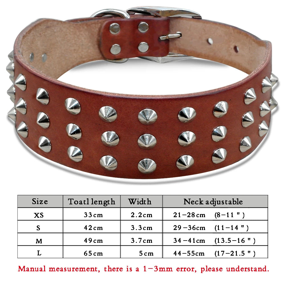 Spiked Studded Leather Dog Collar For Small Medium Dogs Bulldog Adjustable Anti-Bite Puppy Neck Strap Collars Pet Accessories