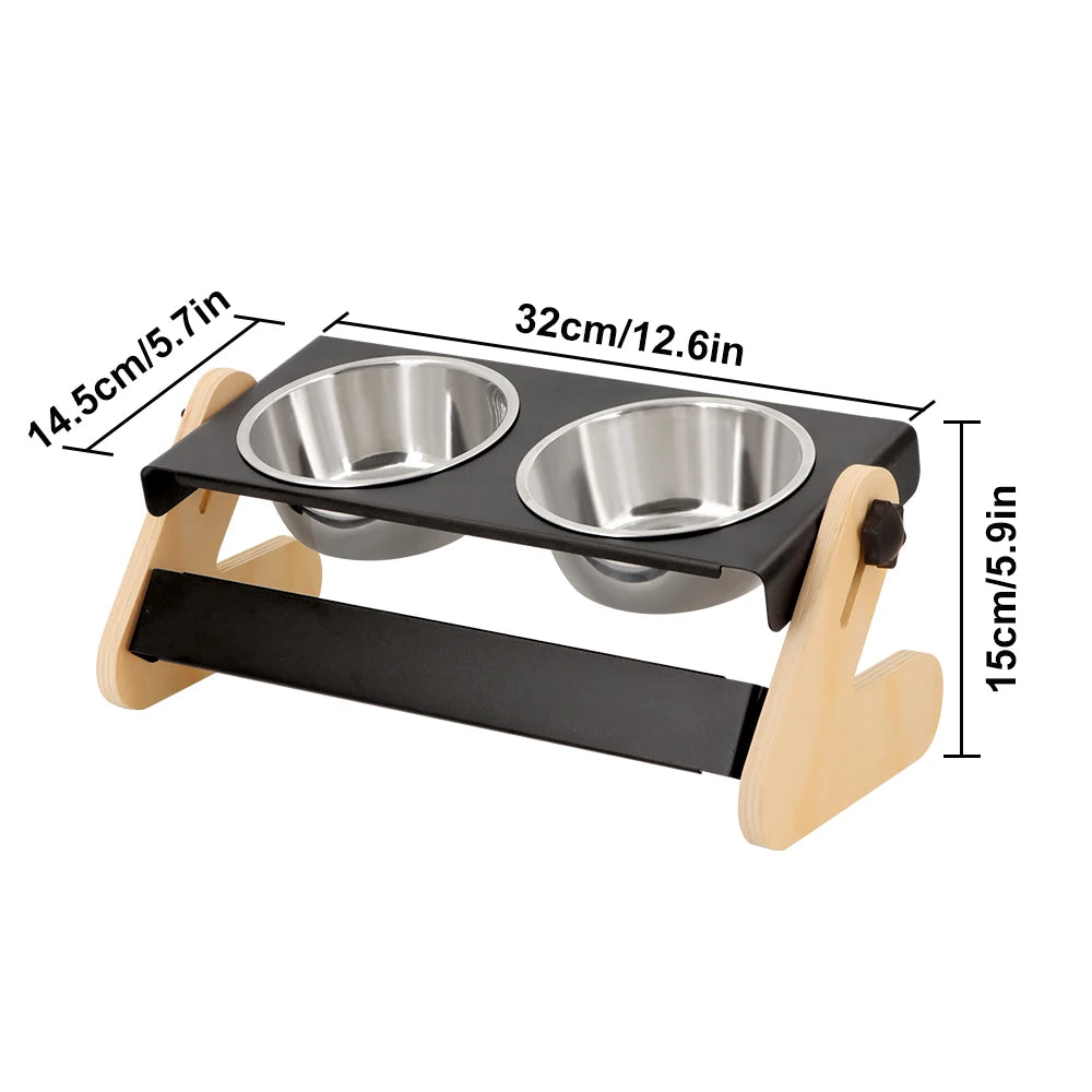 Iron and Wood Combination Dog Bowls for Medium Dogs Pets Food Bowl Stand with Stainless Steel Food Bowls for Cats & Dogs