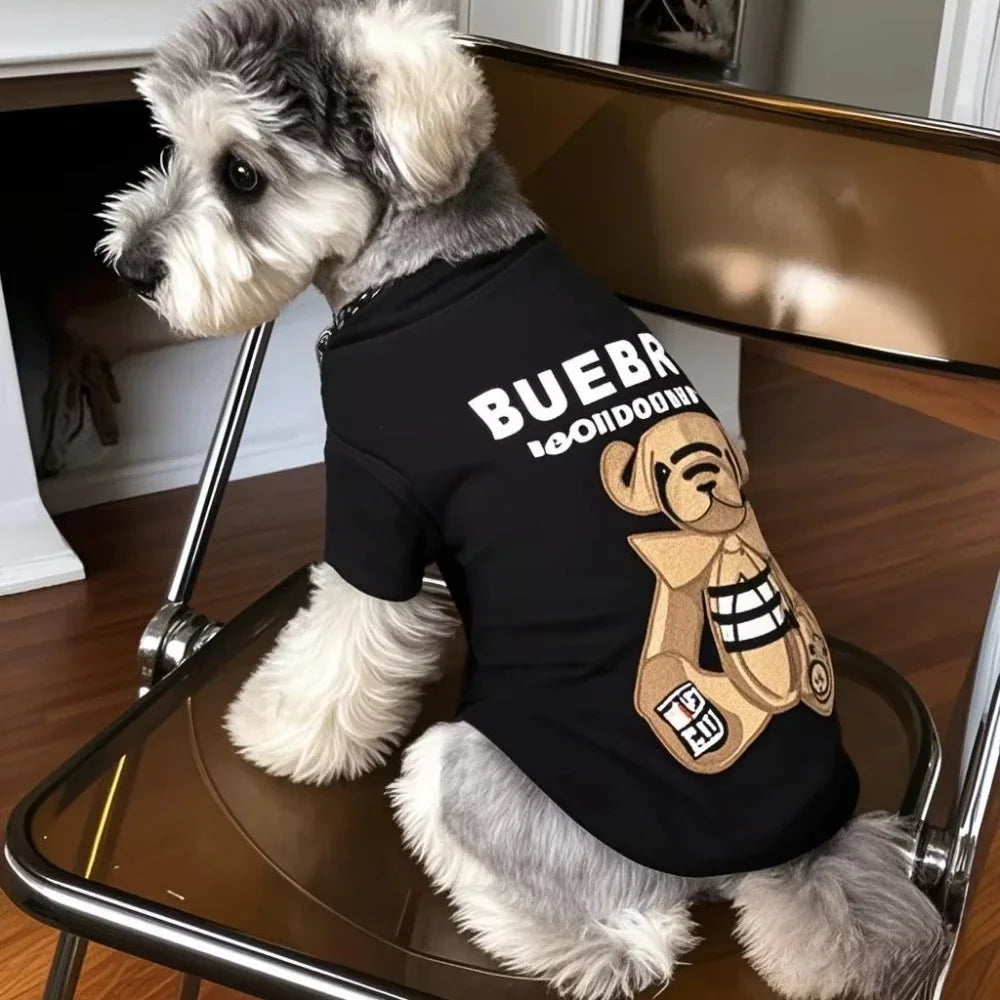 Luxury Designer Pet Vest for Spring & Autumn – French Style Printed Polyester Dog and Cat Clothes for Small Medium Breeds