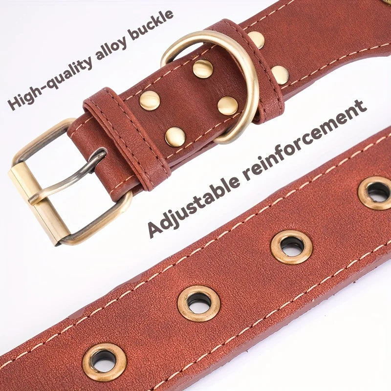 CP640--1Pc Heavy Duty Leather Dog Collar, Handcrafted Luxury Pet Collar with Adjustable Buckle, Soft and Durable Fitting.