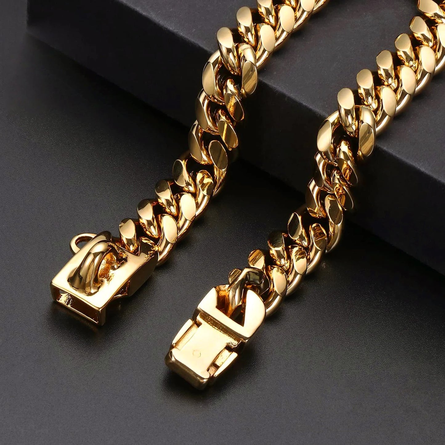 14mm Gold Dog Chains Collar for Dogs Stainless Steel Metal Luxury Necklace Pet Accessory