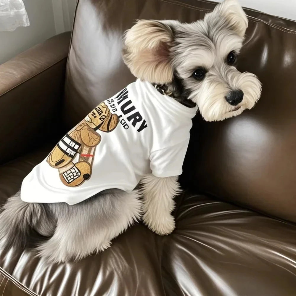 Luxury Designer Pet Vest for Spring & Autumn – French Style Printed Polyester Dog and Cat Clothes for Small Medium Breeds