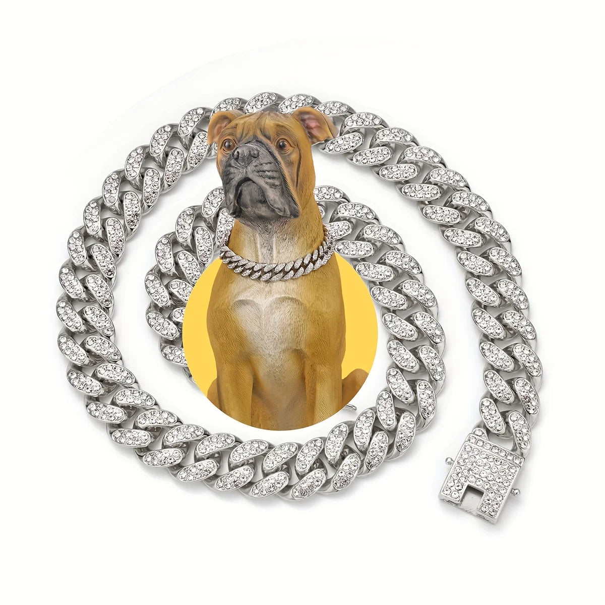 Gold Dog Chain Diamond Cuban Collar Walking Metal Chain Collar Pet Cuban Collar Jewelry Accessories for Dogs Cats