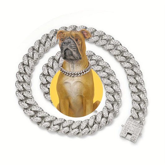 Gold Dog Chain Diamond Cuban Collar Walking Metal Chain Collar Pet Cuban Collar Jewelry Accessories for Dogs Cats