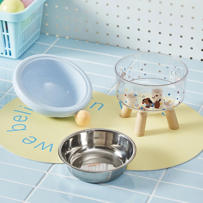 Cute pet high-legged pet food bowl, dachshund pattern design PP material, not easy to deform, detachable, easy to clean, pet bow