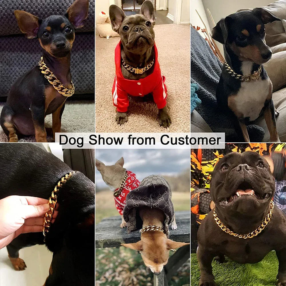 14mm Gold Dog Chains Collar for Dogs Stainless Steel Metal Luxury Necklace Pet Accessory