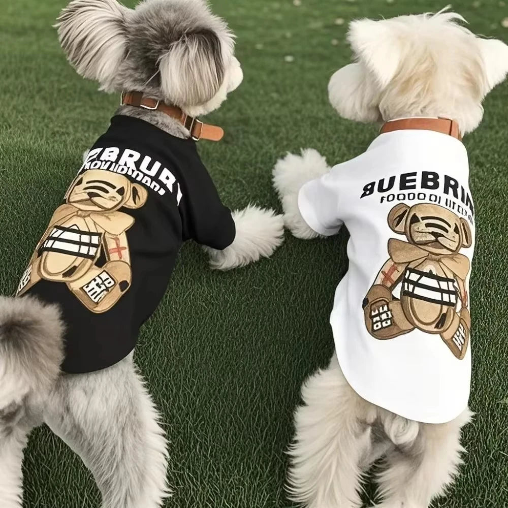 Luxury Designer Pet Vest for Spring & Autumn – French Style Printed Polyester Dog and Cat Clothes for Small Medium Breeds