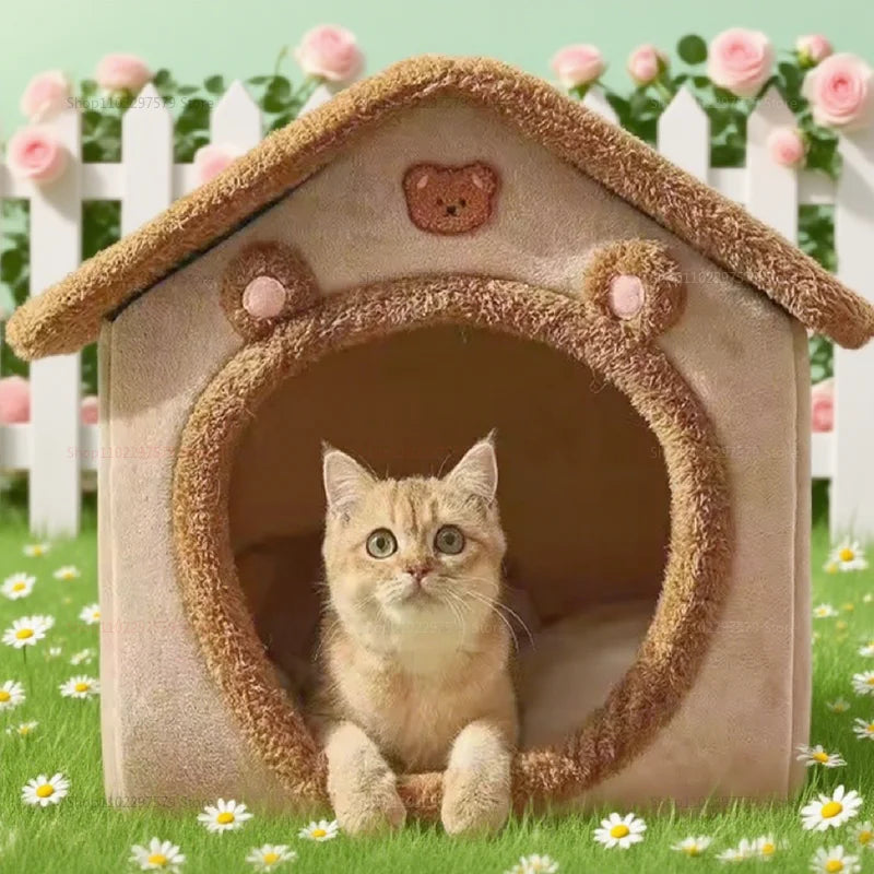 2025 New Foldable Washable Pet House Ultra Cozy Cave Sofa Bed for Small Cats Dogs Removable Design Perfect for Small to Pets