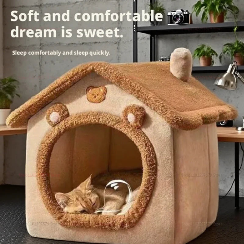 2025 New Foldable Washable Pet House Ultra Cozy Cave Sofa Bed for Small Cats Dogs Removable Design Perfect for Small to Pets
