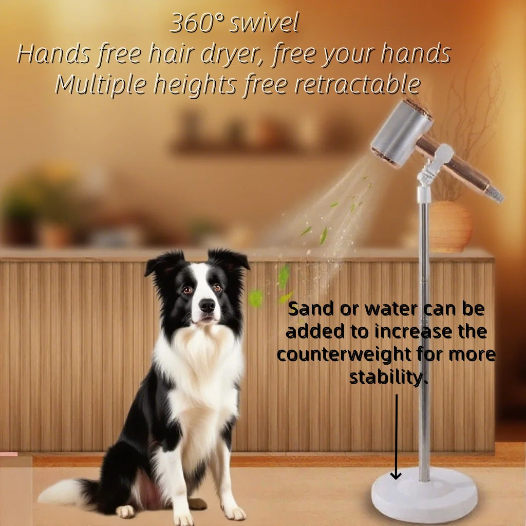 Dog Hair Dryer Stand Hands Free, 360 Degree Rotating Dryer Stand, Adjustable Height Hair Dryer Stand Holder for Pet Grooming