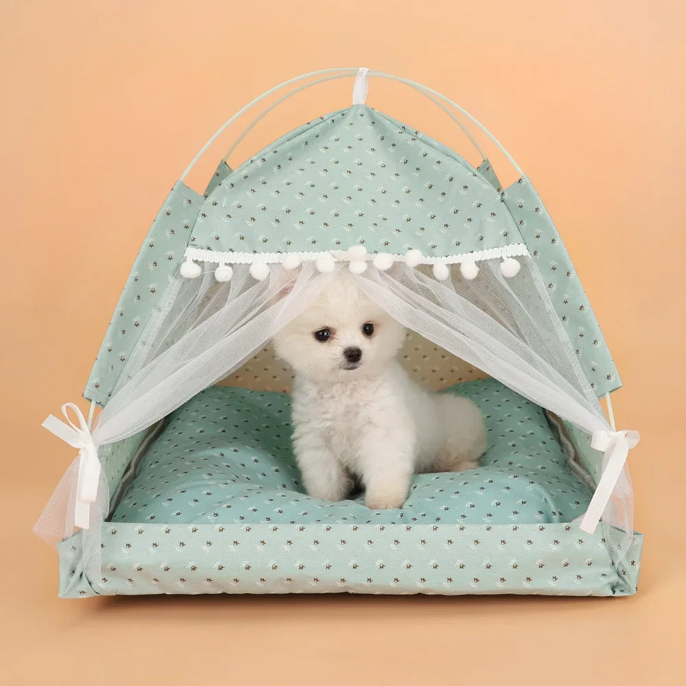 Pet Dog Tent House Floral Print Enclosed Cat Tent Bed Indoor Folding Portable Comfortable Kitten Bed Kennel For Small Pets