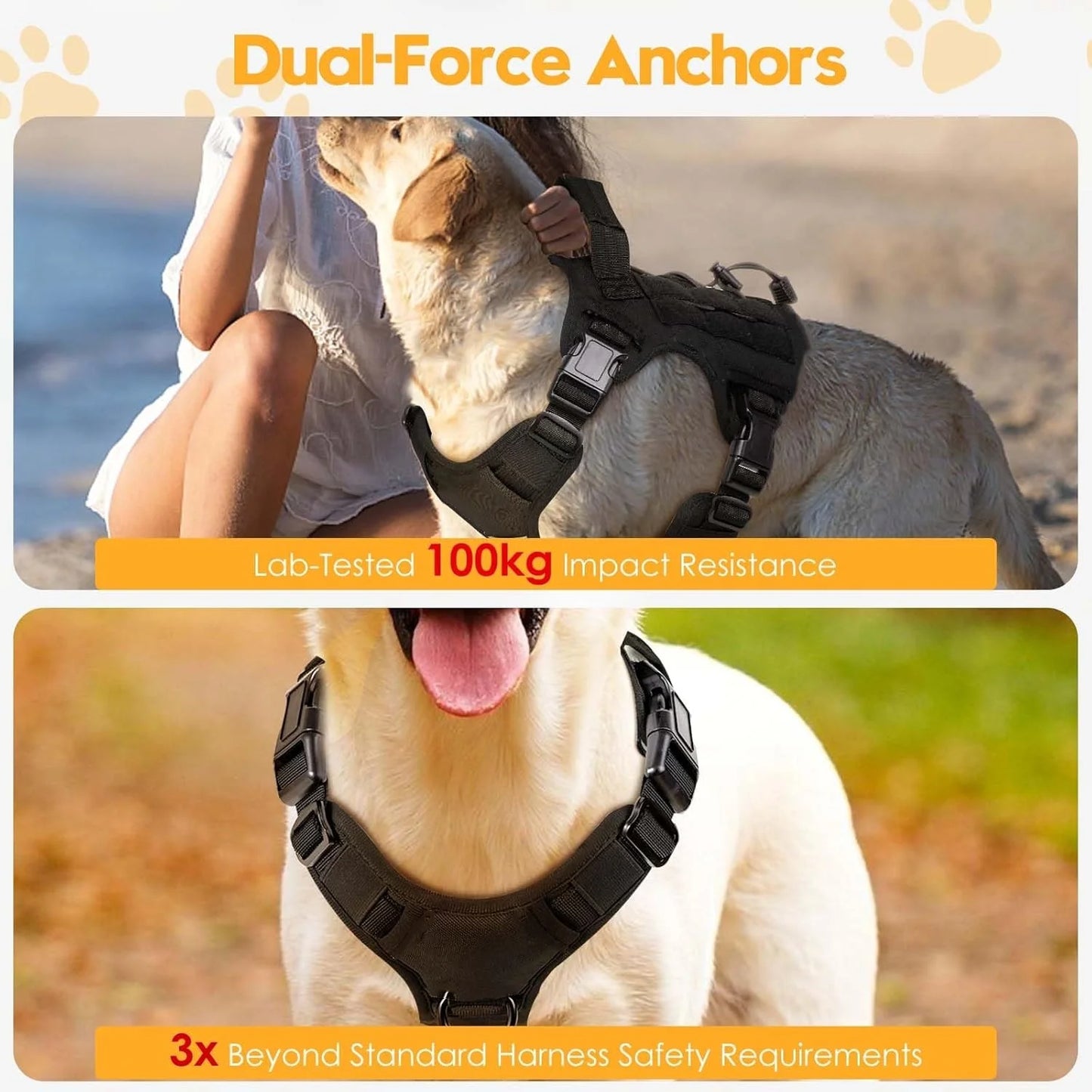 Tactical Dog Collar Adjustable Dog Harness for Medium & Large Breeds Vest Pet with Anti-Pull Design Portable Pet Harness for Dog