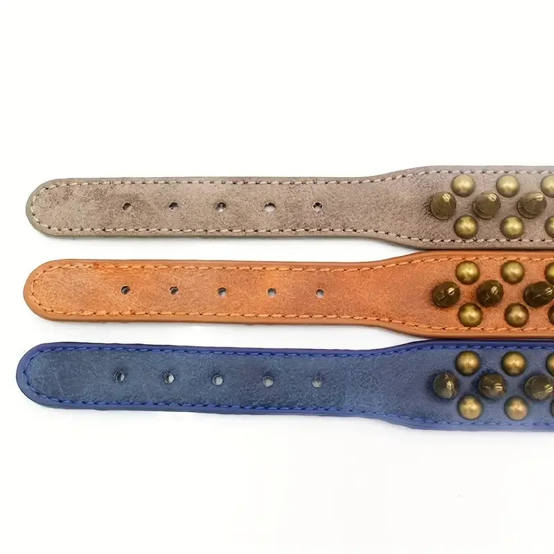 CP037-1--Retro Punk Dog Collar - Durable Leather, Spiked & Studded, Adjustable for Secure Fit, Anti-Bite Design for Safety