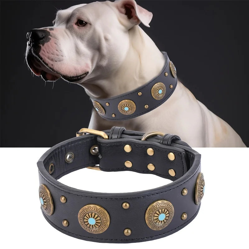 CP640--1Pc Heavy Duty Leather Dog Collar, Handcrafted Luxury Pet Collar with Adjustable Buckle, Soft and Durable Fitting.