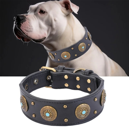 CP640--1Pc Heavy Duty Leather Dog Collar, Handcrafted Luxury Pet Collar with Adjustable Buckle, Soft and Durable Fitting.