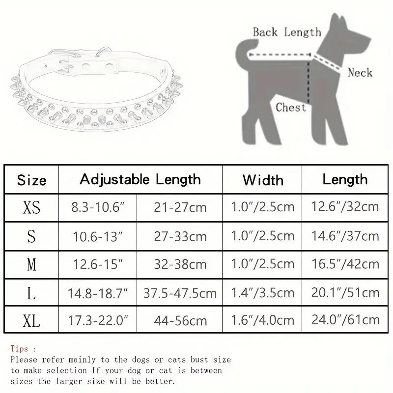 CP037-1--Retro Punk Dog Collar - Durable Leather, Spiked & Studded, Adjustable for Secure Fit, Anti-Bite Design for Safety