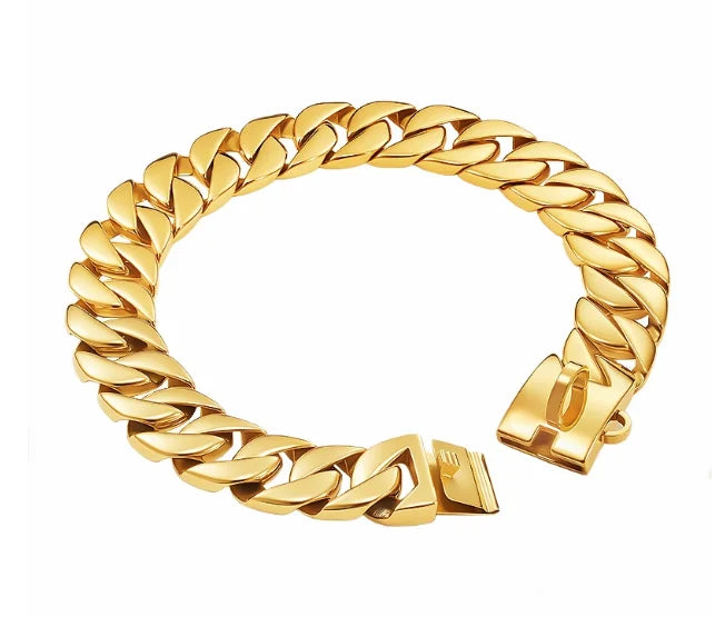 THE STUPID CUBAN Stainless Steel Large Dog Neck Collar Golden Dog Chain Bully Bully Dog DeMu Rottweiler