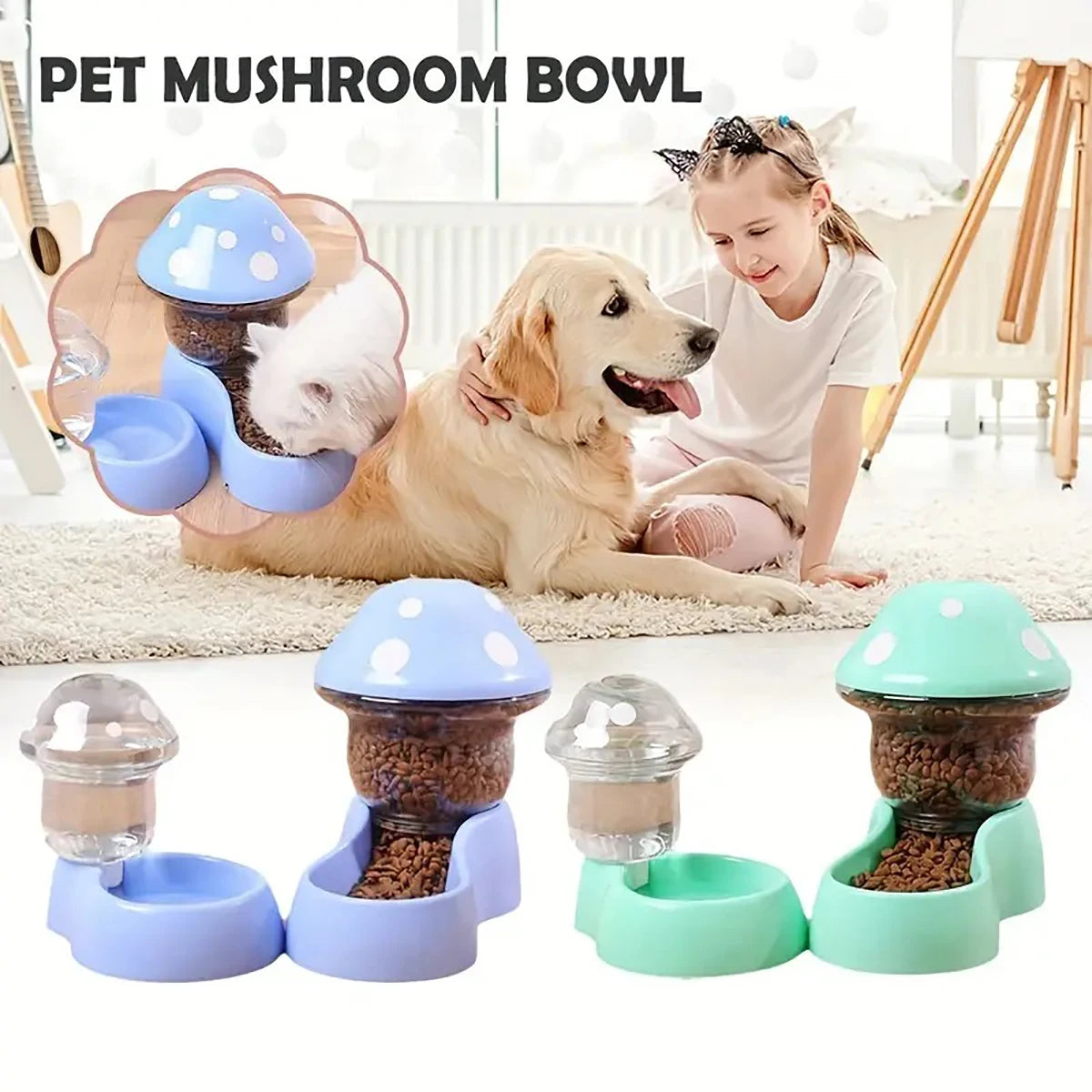 Mushroom Type Pet Dog Cat Bowl Automatic Feeder Cat Food Bowl Drinking Water Bottle Kitten Puppy Bowls Feeding Bowl for Cats