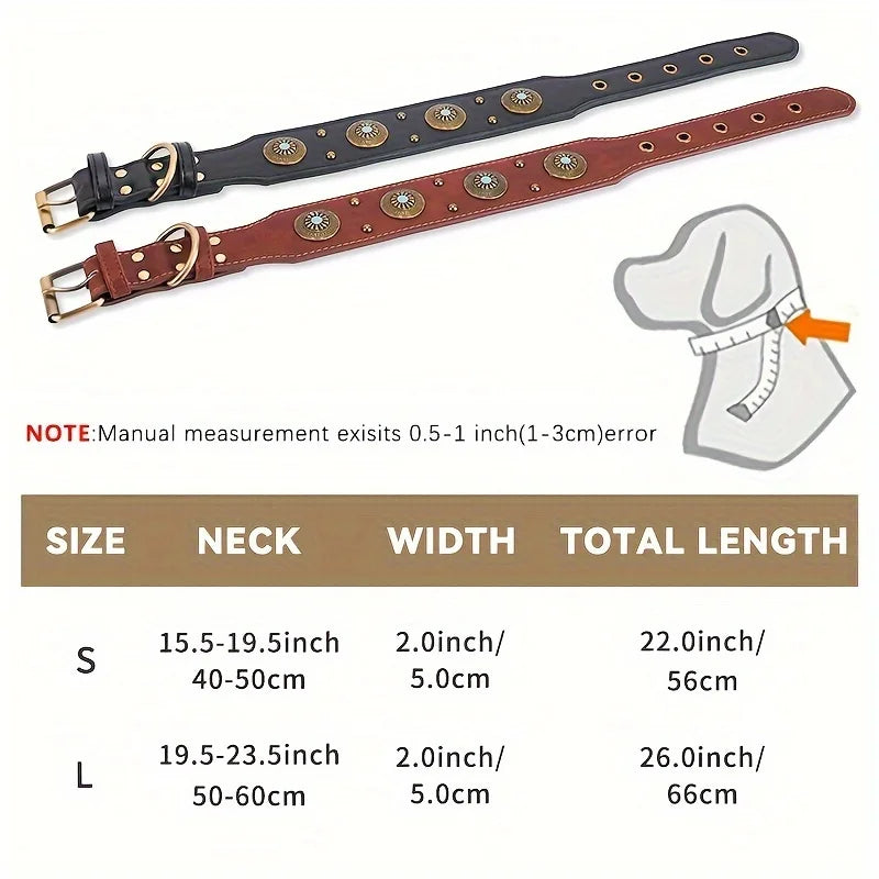 CP640--1Pc Heavy Duty Leather Dog Collar, Handcrafted Luxury Pet Collar with Adjustable Buckle, Soft and Durable Fitting.