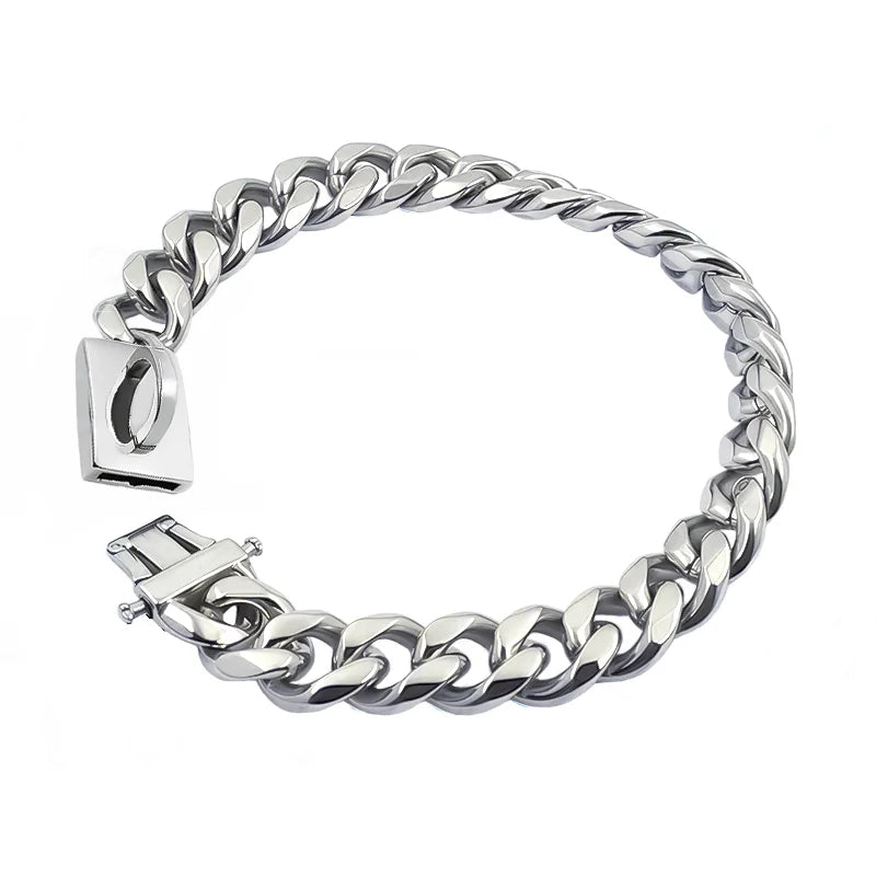 Gold Dog Collar Stainless Steel Pet Metal Choker 19mm Wide Lead for Medium Large Dogs Pet French bulldog Labrador Retriever